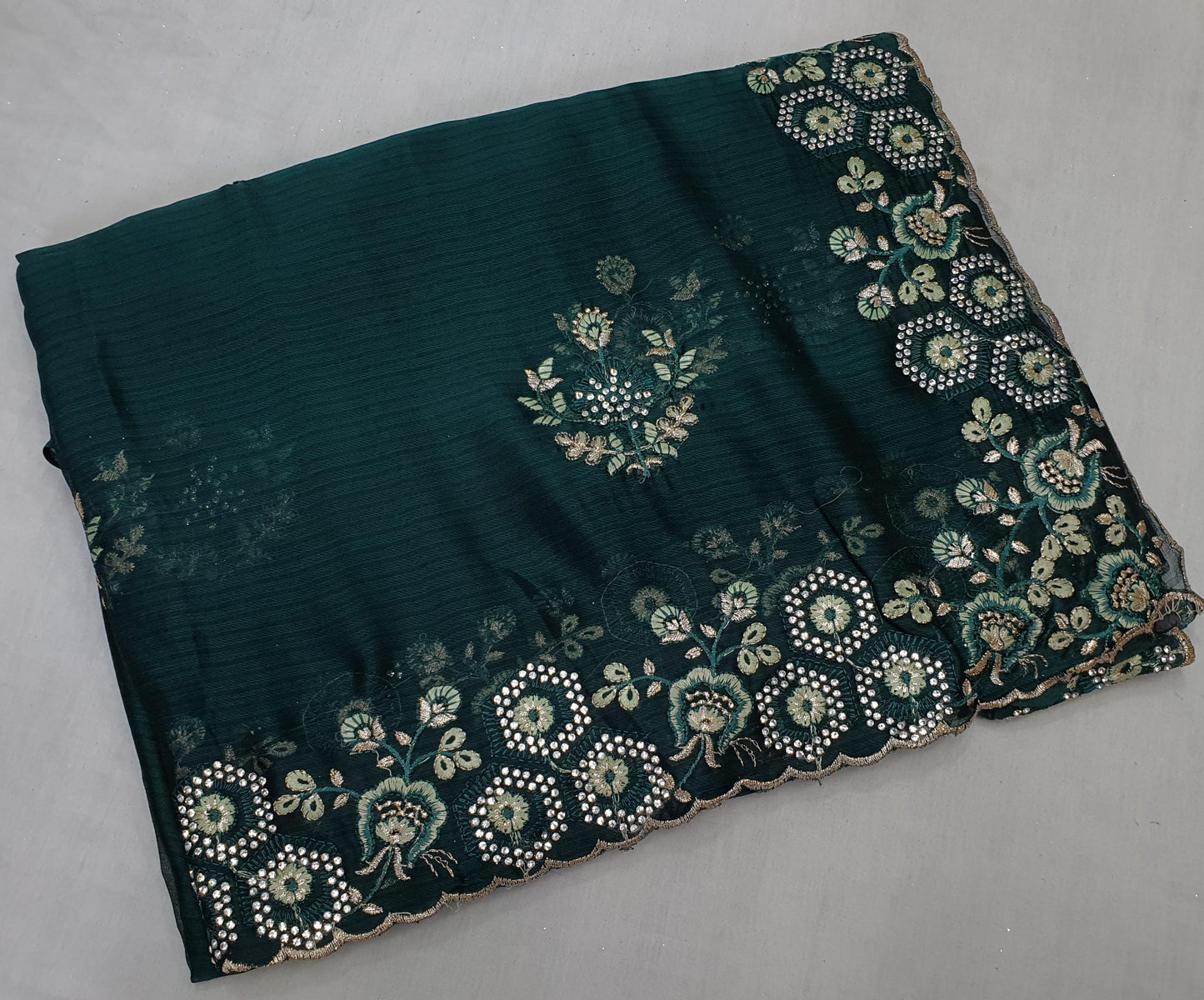 ALLOVER REASHAM WORK BORDER AND BUTTA WITH STONE ON GEORGETTE*Saree