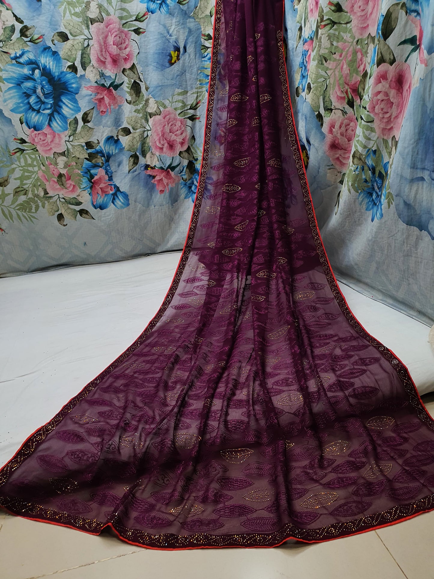 ALLOVER SELF REASHAM JALL WITH SWAROSKI STONE WORK ON GEORGETTE*Saree