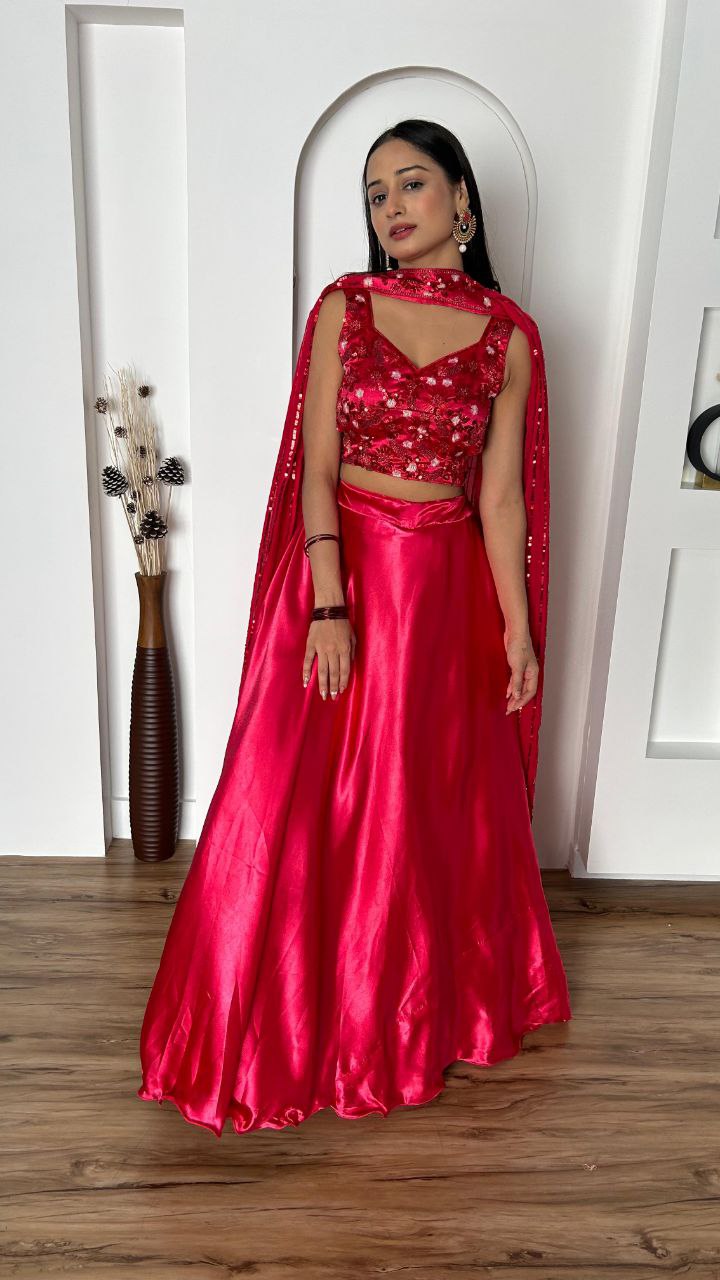 Beautiful lehenga collection Japan satin silk lehnga with 4.75 meter flair 
can can attach
Japan satin silk blouse with Dori , sequins & thread work ( unstitch )
Georgette stitched Duppata with Dori , sequins & thread work