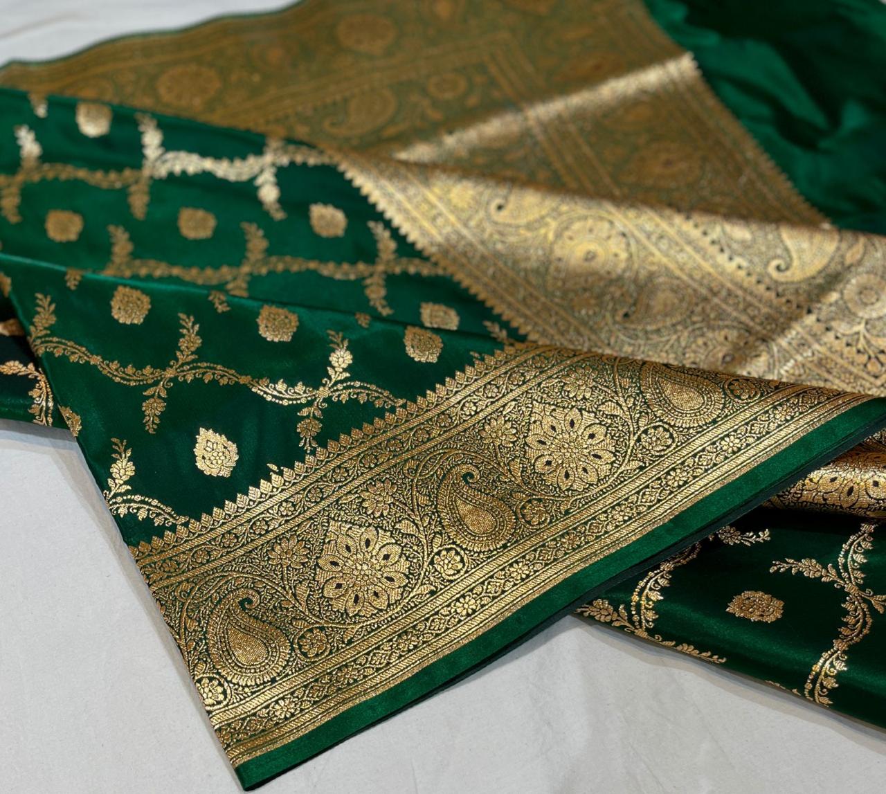 BANARASI HANDLOOM KATAN SILK SAREES GOOD QUALITY WEAVING DESIGN*