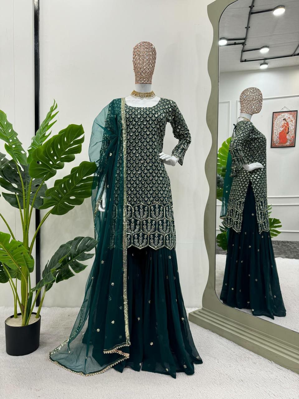 beautiful Designer sharara Suit Set on Georgette febric with Inner and Sequnce & Thred work and Sharara on also Georgette Febric With Sequnce & thred work and Dupatta on Soft Net Febric with Thred & sequence work