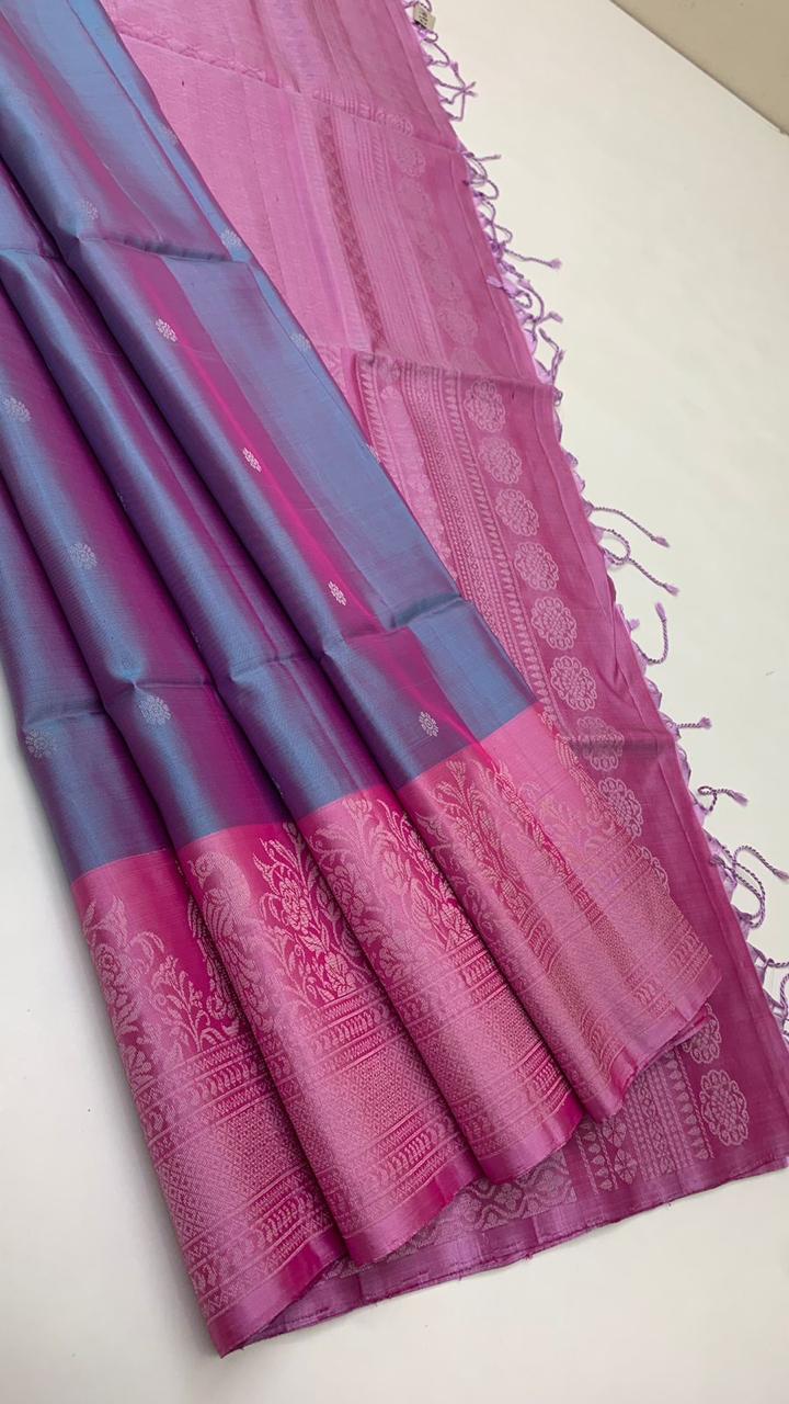 Pure handloom  TURNING BORDER  bridal Double warp soft silk sarees collections ..with contrast Pallu and blouse