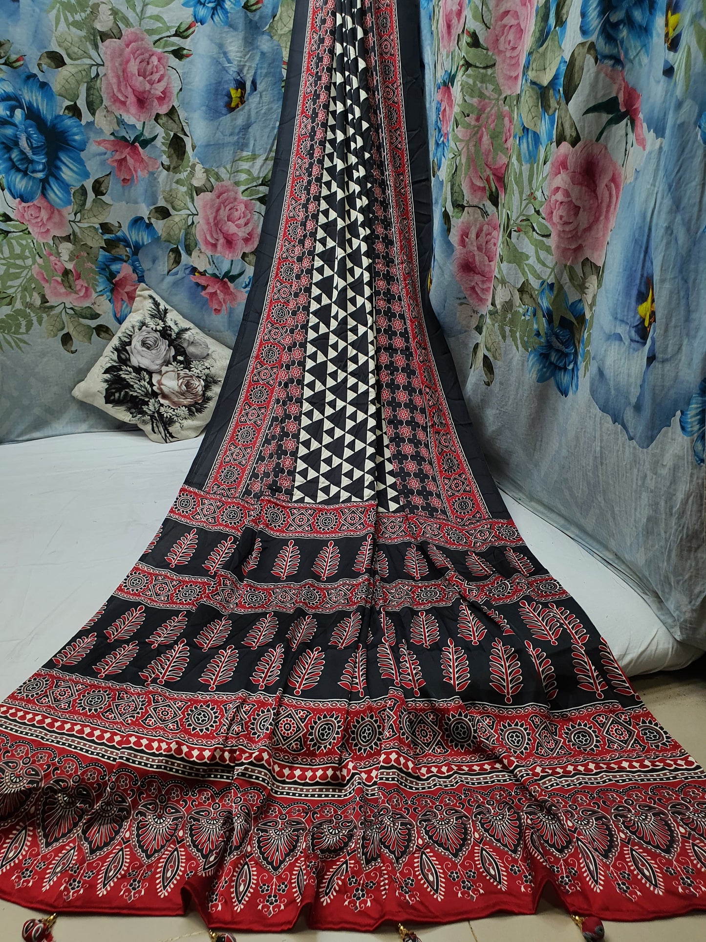AJRAKH PRINTED ON MODAL SILK CREPE Saree*