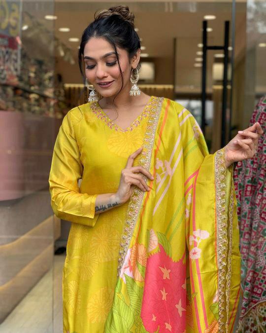 Suti set PURE NATURAL CRAPE WITH SEQUENCE CODING EMBROIDERY WORK