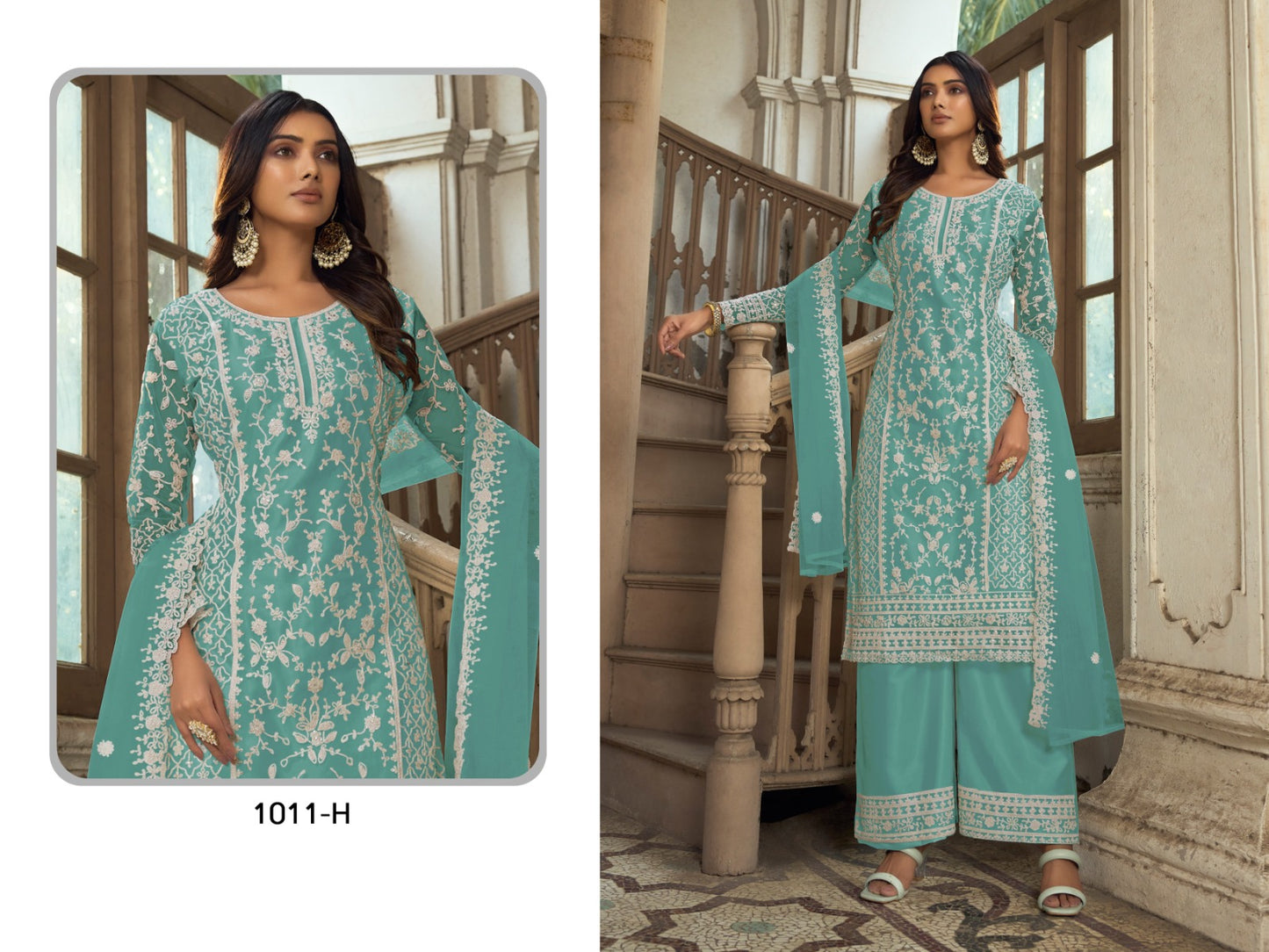 Designer plazo suit set
Top Fabric-Heavy Butterfly Net 
Bottom Fabric-Heavy Butterfly Net 
Dupatta Fabric-Heavy Butterfly Net 
Size-Semi Stitched