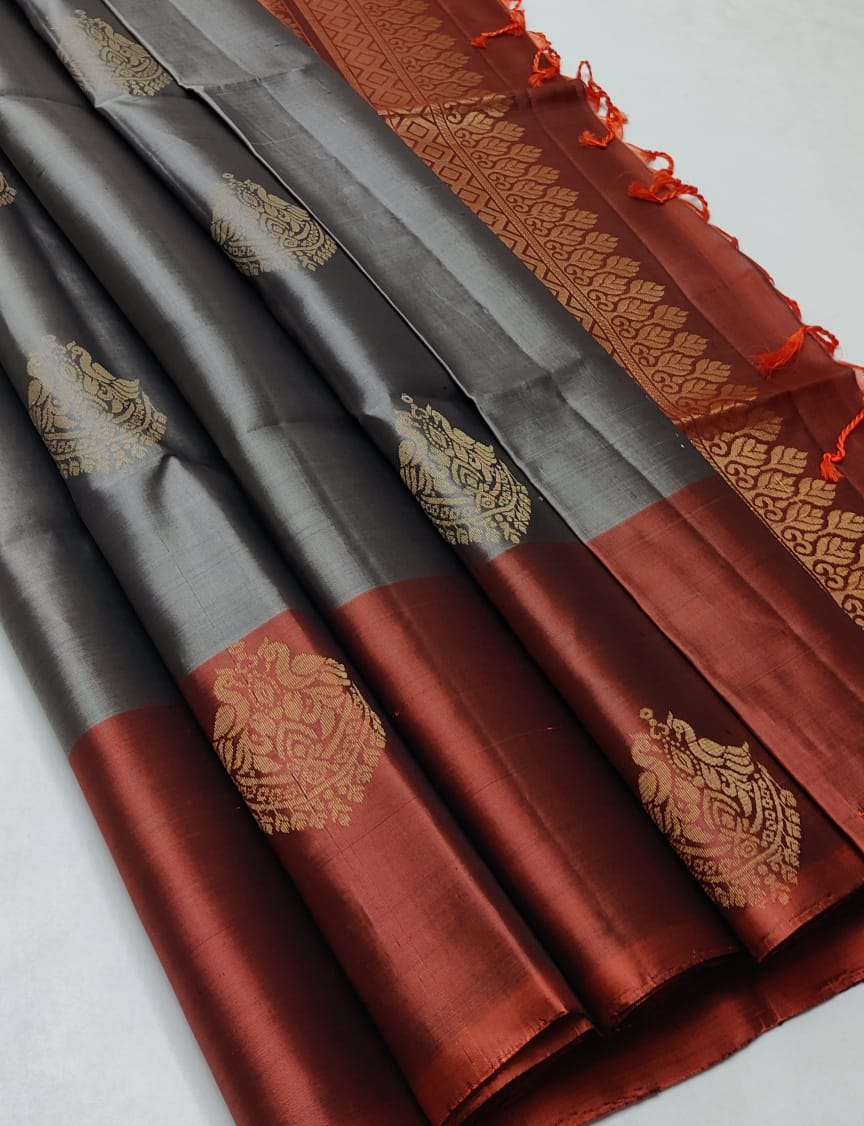 Pure handloom Double warp soft silk saree
Fancy design on silk Sarees
Contrast pallu and blouse
Silkmark certified