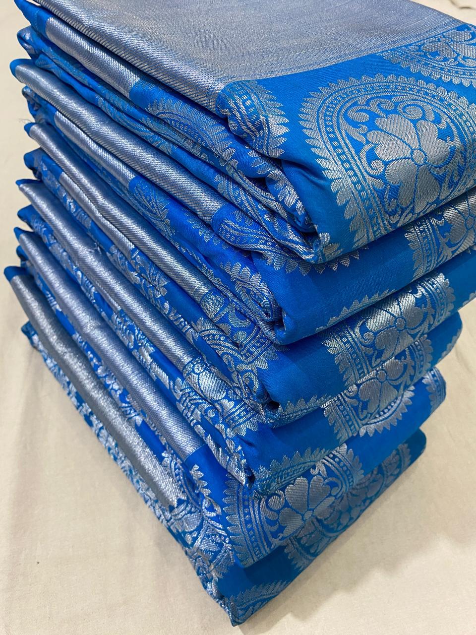 Kanchipuram semi silk sarees beautiful silver zari sarees