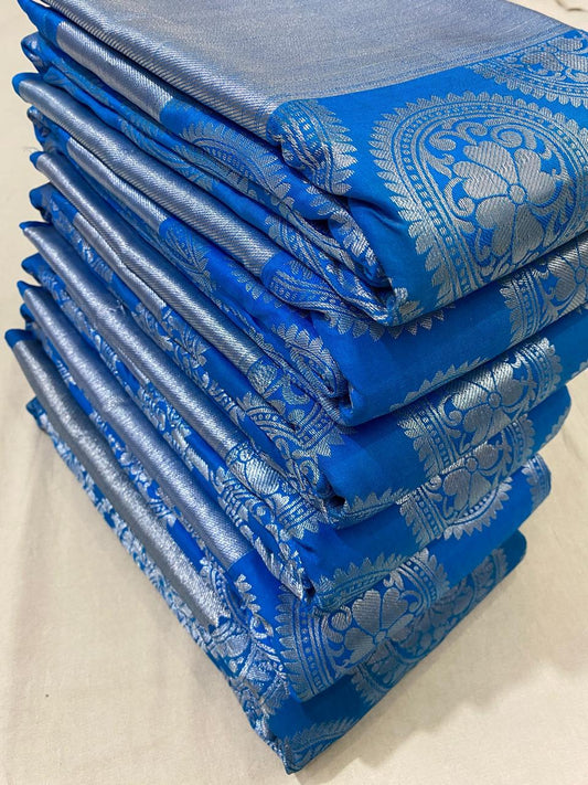 Kanchipuram semi silk sarees beautiful silver zari sarees