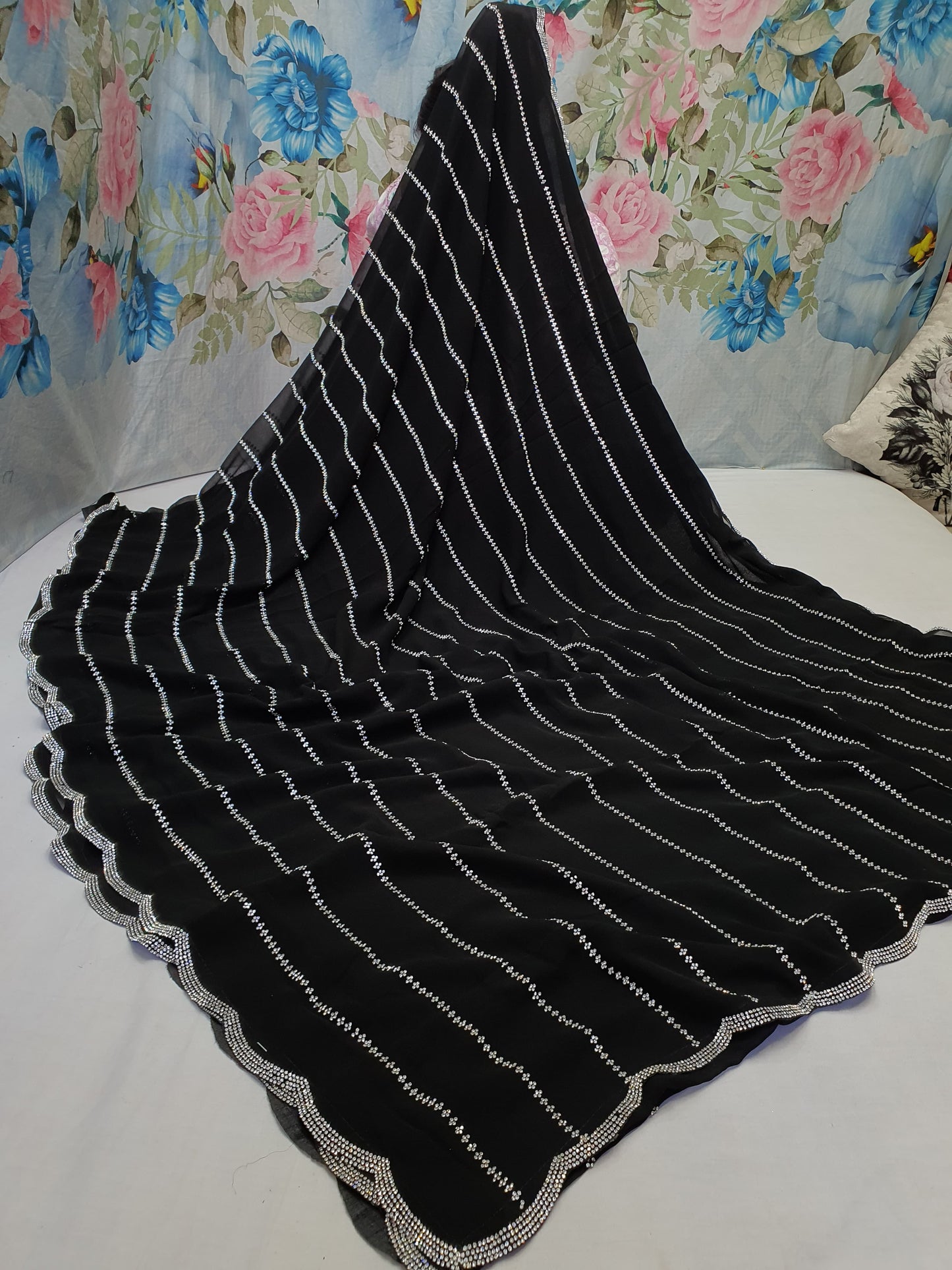 ALLOVER JARKAN STONE WORK AND BORDER ON PURE GEORGETTE*saree