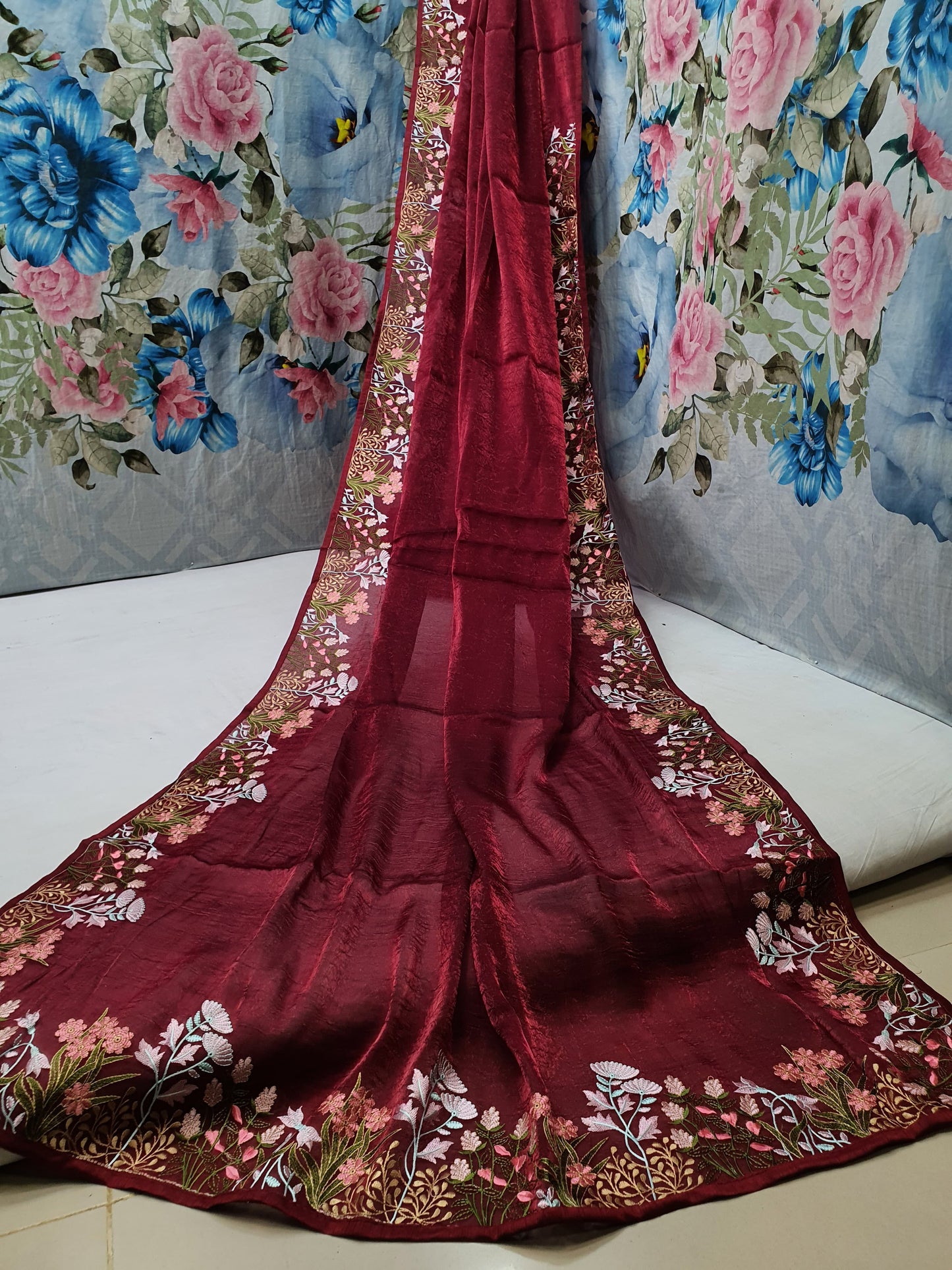 ALLOVER PURE KASHMIRI WORK BORDER ON CRUSH GEORGETTE saree