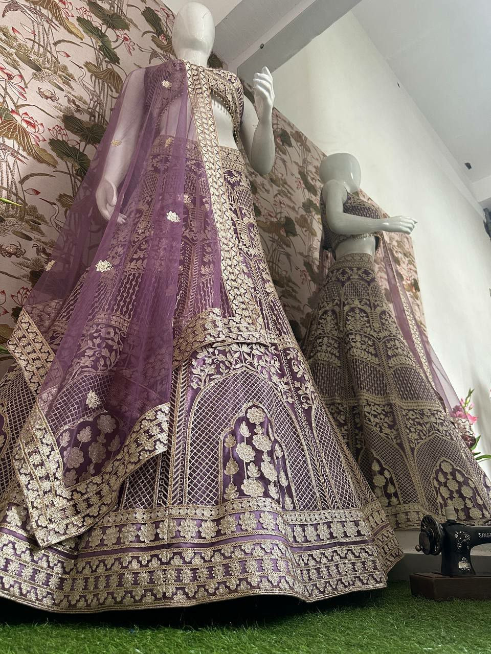 DESIGNER BRIDAL LEHENGA CHOLI                      EHNGA:HEAVY NET WITH EMBROIDERY SEQUENCE THREAD DESIGN WORK