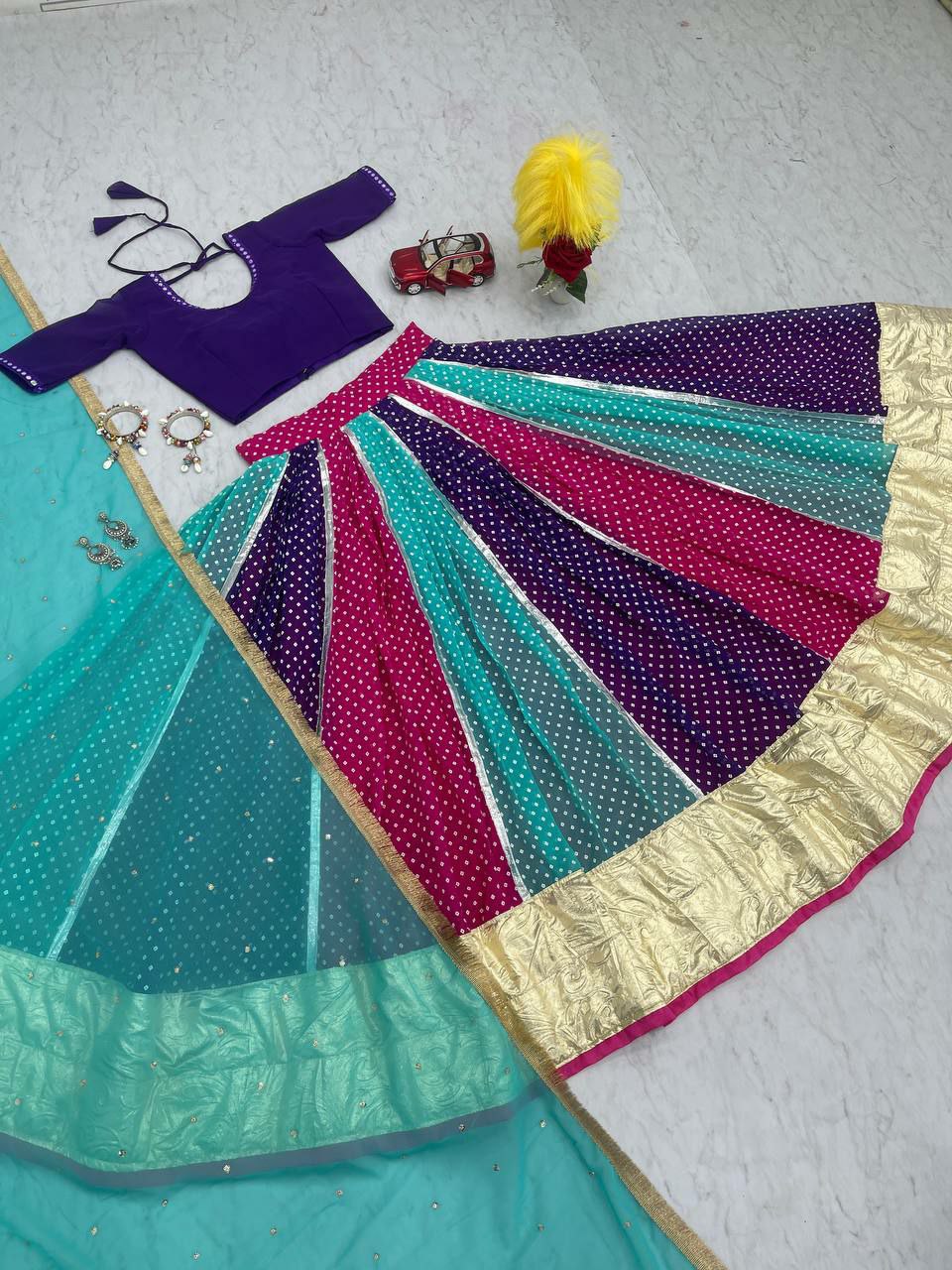 Gharwa lehenga choli collection
Fabric:- Fox Georgette 
Work:- miror less 
Inner:- Micro Cotto