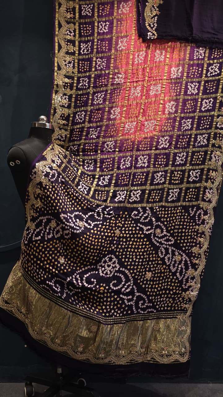 Pure hand gottapatti work
Pure modal gaji silk shaded gharchola gottapatti work designer saree