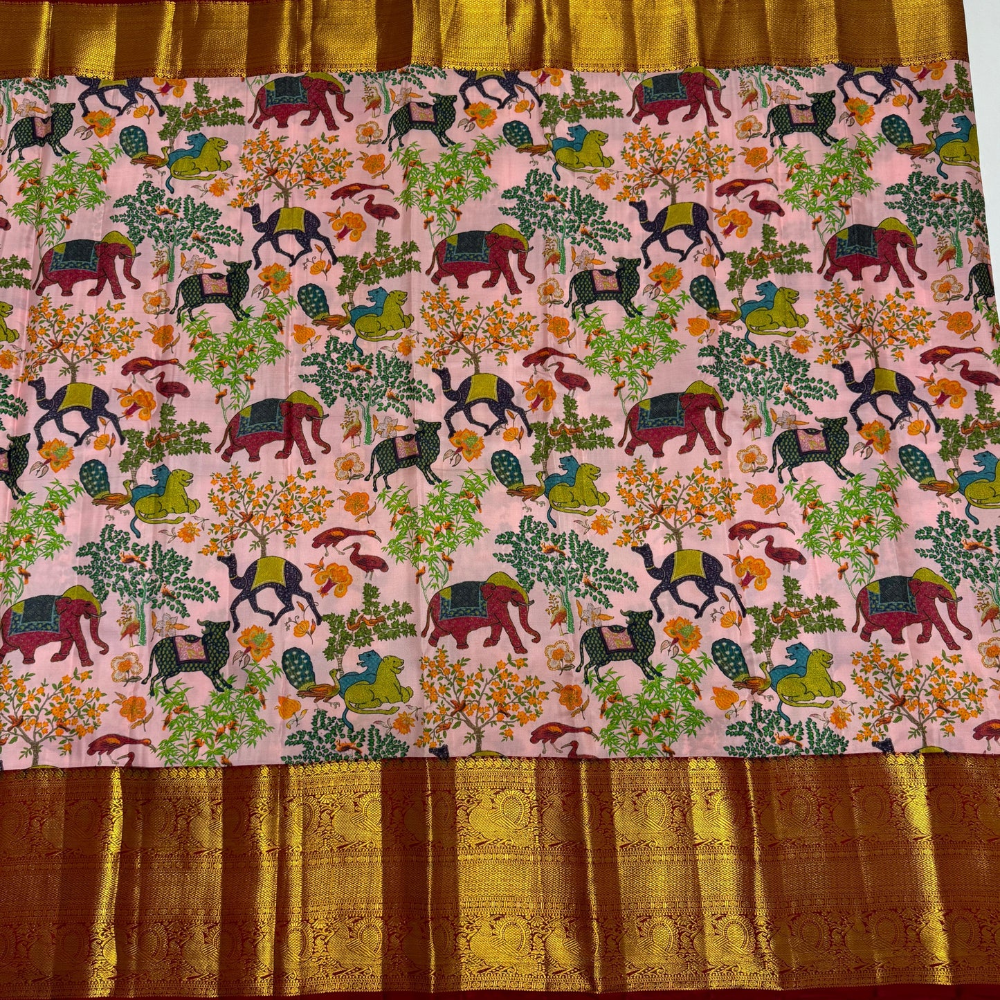 Kanchipuram pure silk handloom double warp contrast grand pallu and blouse *Double side korvai digital print bridal
SILK MARK TAG WITH HOLOGRAM*
