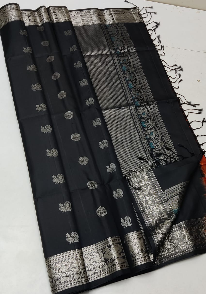 Pure handloom Double warp soft silk saree Jacquard border                         With silk mark certificate