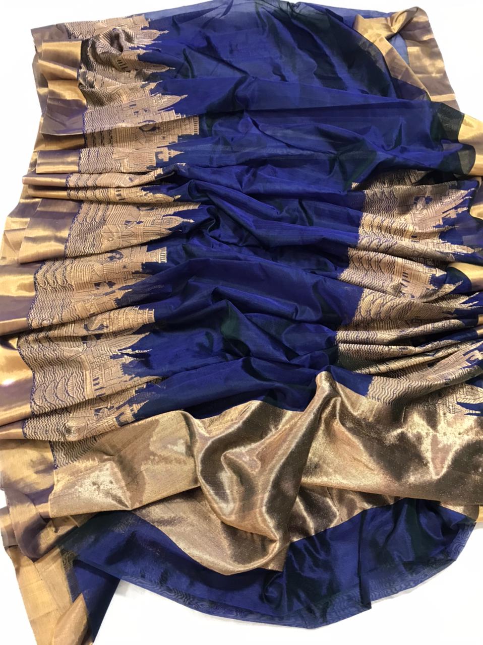 Chanderi pattu silk handborder mandir design saree