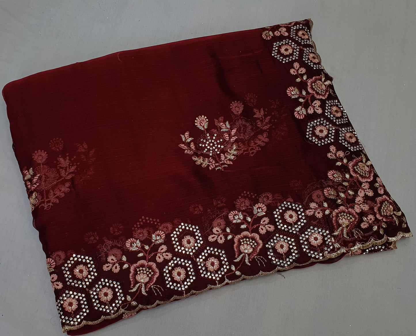 ALLOVER REASHAM WORK BORDER AND BUTTA WITH STONE ON GEORGETTE*Saree