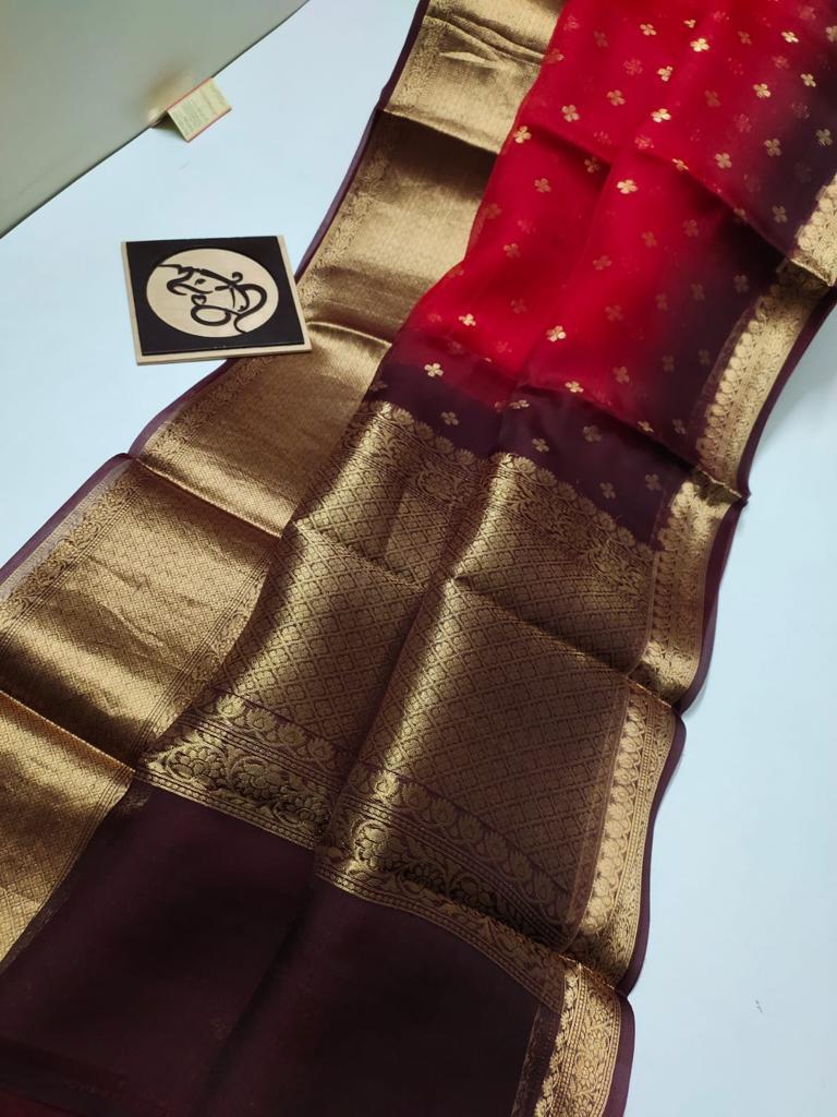 BANARASI KORA ORGANZA DYBLE SILK SAREES GOOD QUALITY WEAVING DESIGN