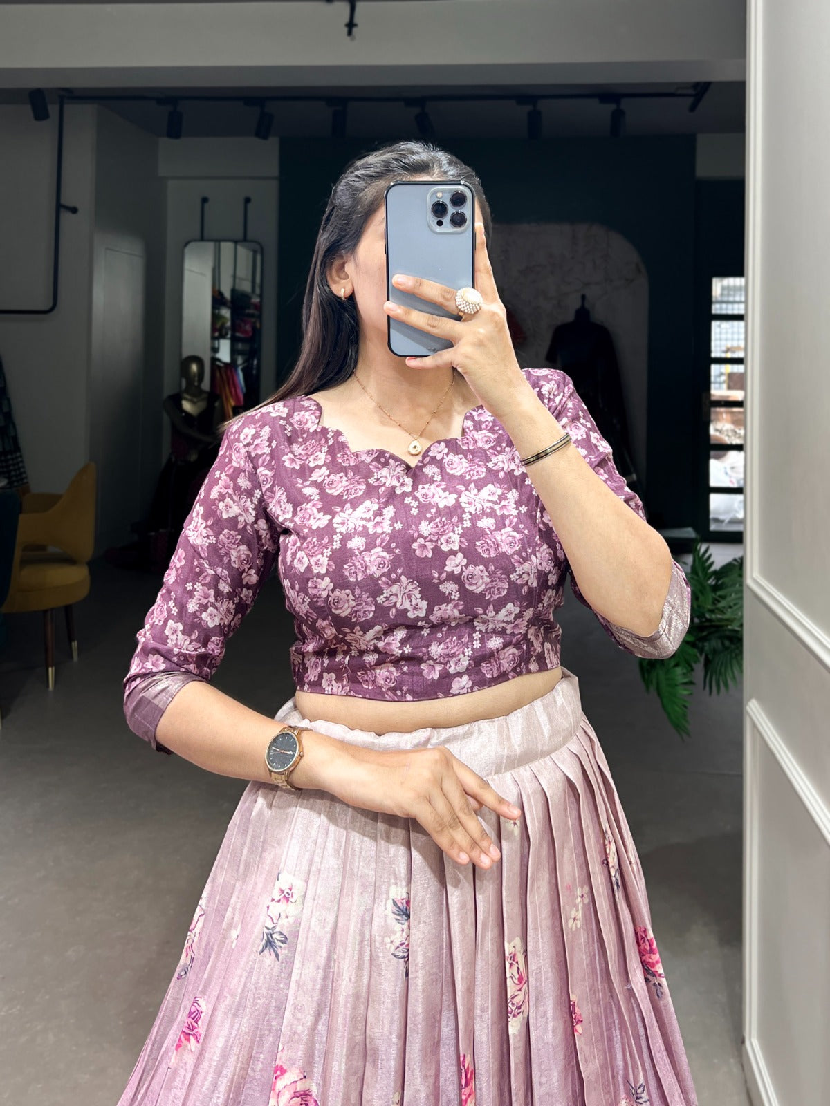 Co-ord Set Lehenga
Embrace Timeless Elegance with Our Floral Print Lehenga and Blouse Set 🪷