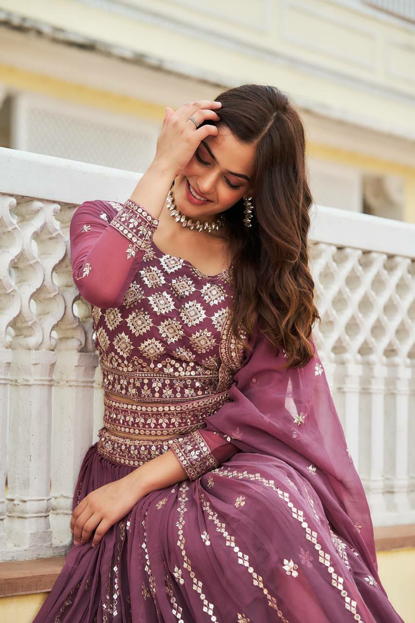 Perfect functions Lengha Choli
Fabric: Fox Georgette 
Work:-Heavy 7mm Sequence Work