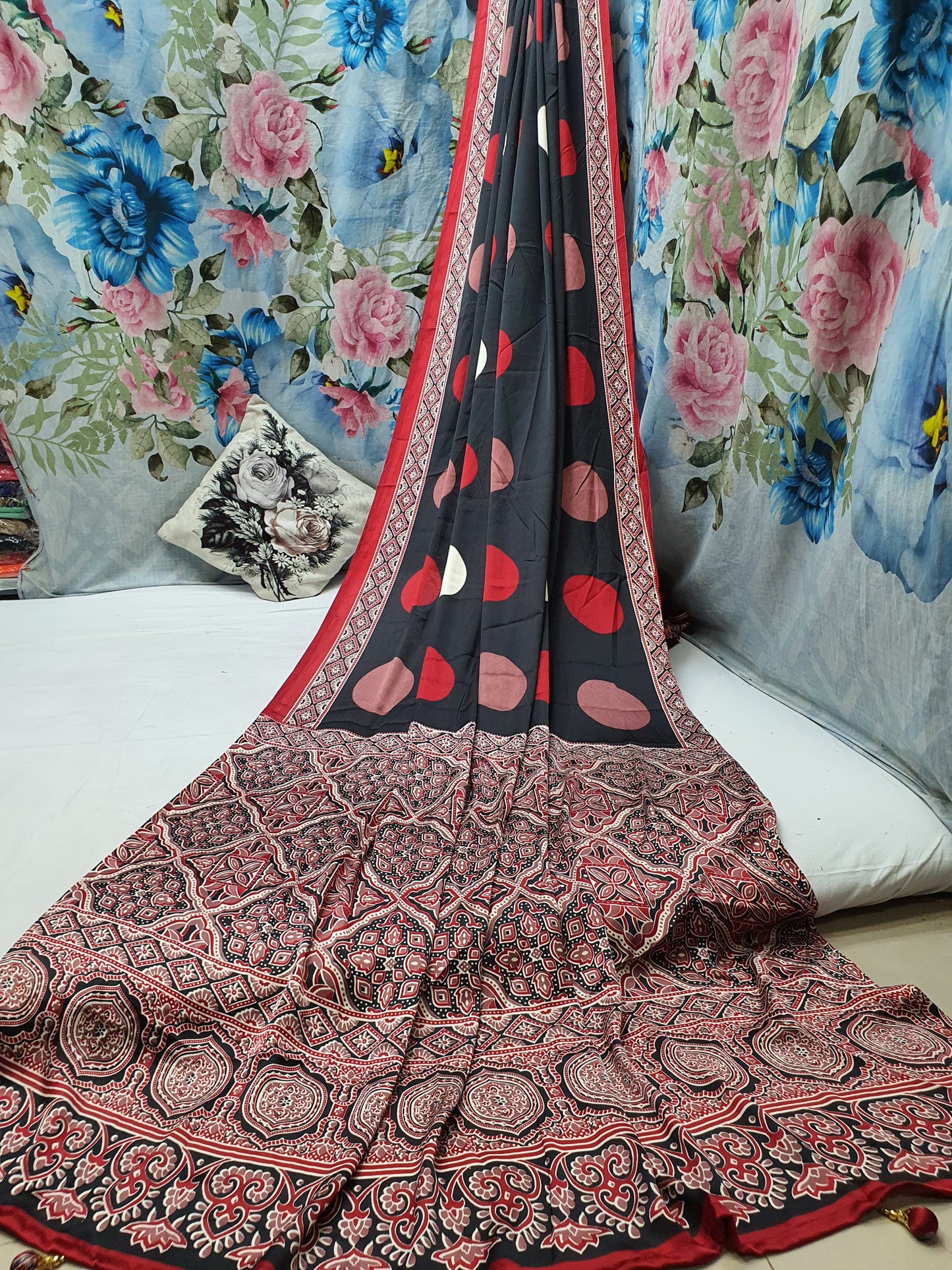 AJRAKH PRINTED ON MODAL SILK CREPE Saree*