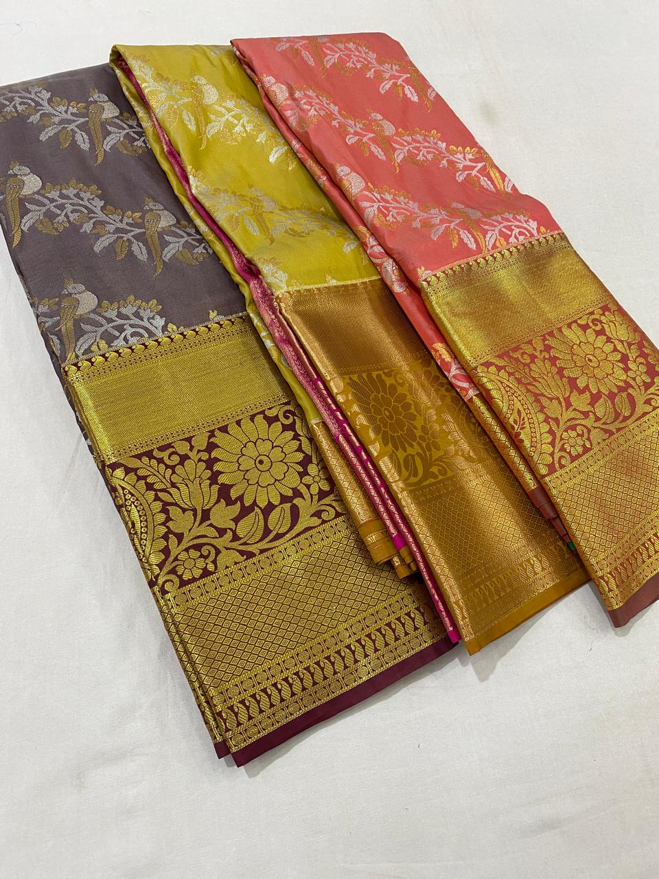Kanchipuram semi silk sarees
Beautiful Design 
beautiful bridal Semi silk sarees*