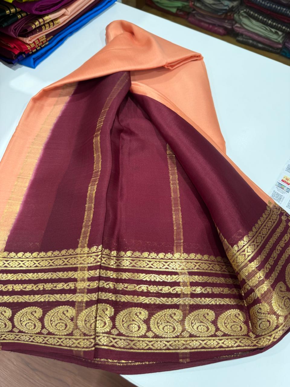 Pure Mysore silk sarees 
75 grm thickness Traditional  border Mysore silk sarees with all beautiful self colour big mango traditional