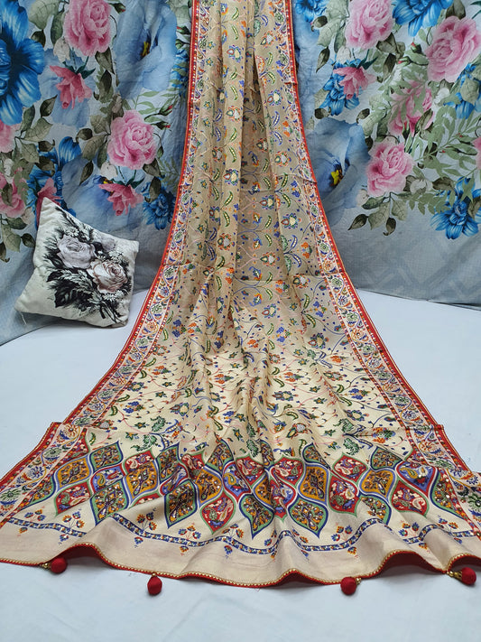 Brasso organza work and heavy blouse*saree