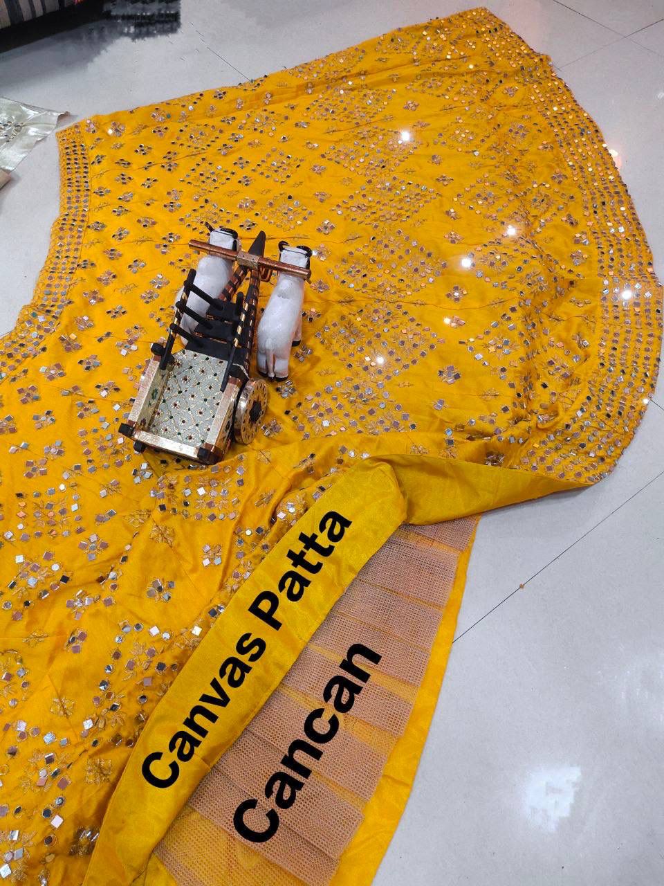 Launching Mono Satin Silk Real Mirror (10000 Mirror) work 3 Meter Flare (12 Kali) Lehenga with Cancan & Canvas Patta*
Lehenga Fabric- Mono Satin Silk*
Lehenga Work -Heavy Real Mirror Embroidery  Work Lehenga