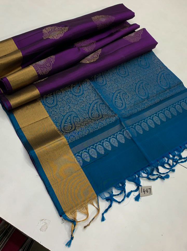 Pure handloom borderless ,jari border design Double warp soft silk sarees collections ..with contrast Pallu and blouse