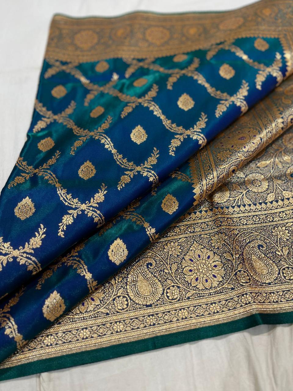 BANARASI HANDLOOM KATAN SILK SAREES GOOD QUALITY WEAVING DESIGN*