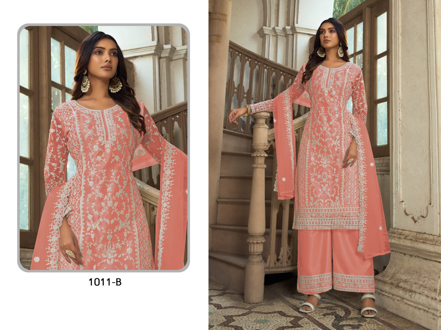 Designer plazo suit set
Top Fabric-Heavy Butterfly Net 
Bottom Fabric-Heavy Butterfly Net 
Dupatta Fabric-Heavy Butterfly Net 
Size-Semi Stitched
