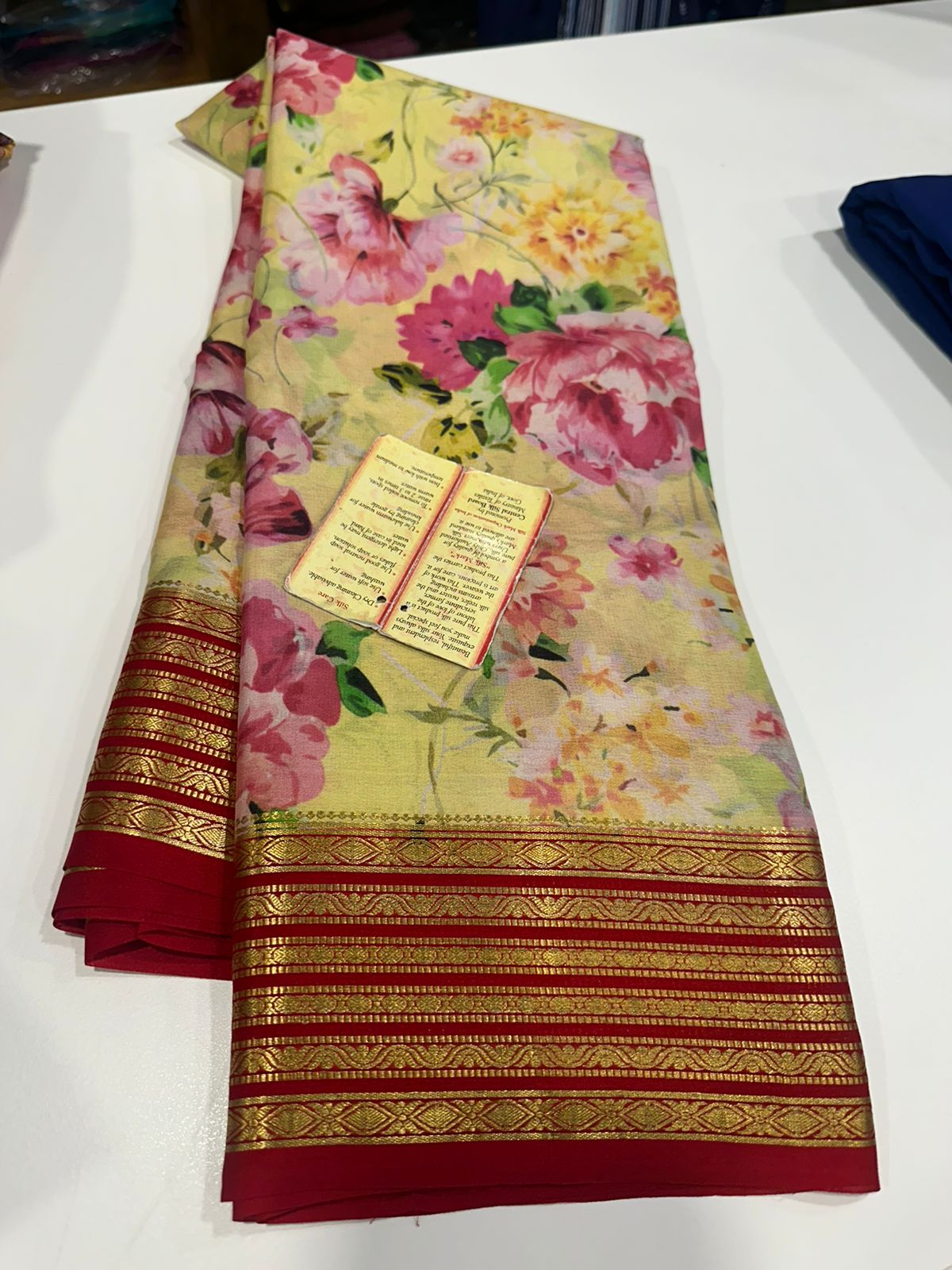 Pure Mysore silk saree
Silk mark certification 
75  grm  thickness 
Comes with contrast  blouse piece 
digital prints Printed Mysore silk sarees with heavy quality