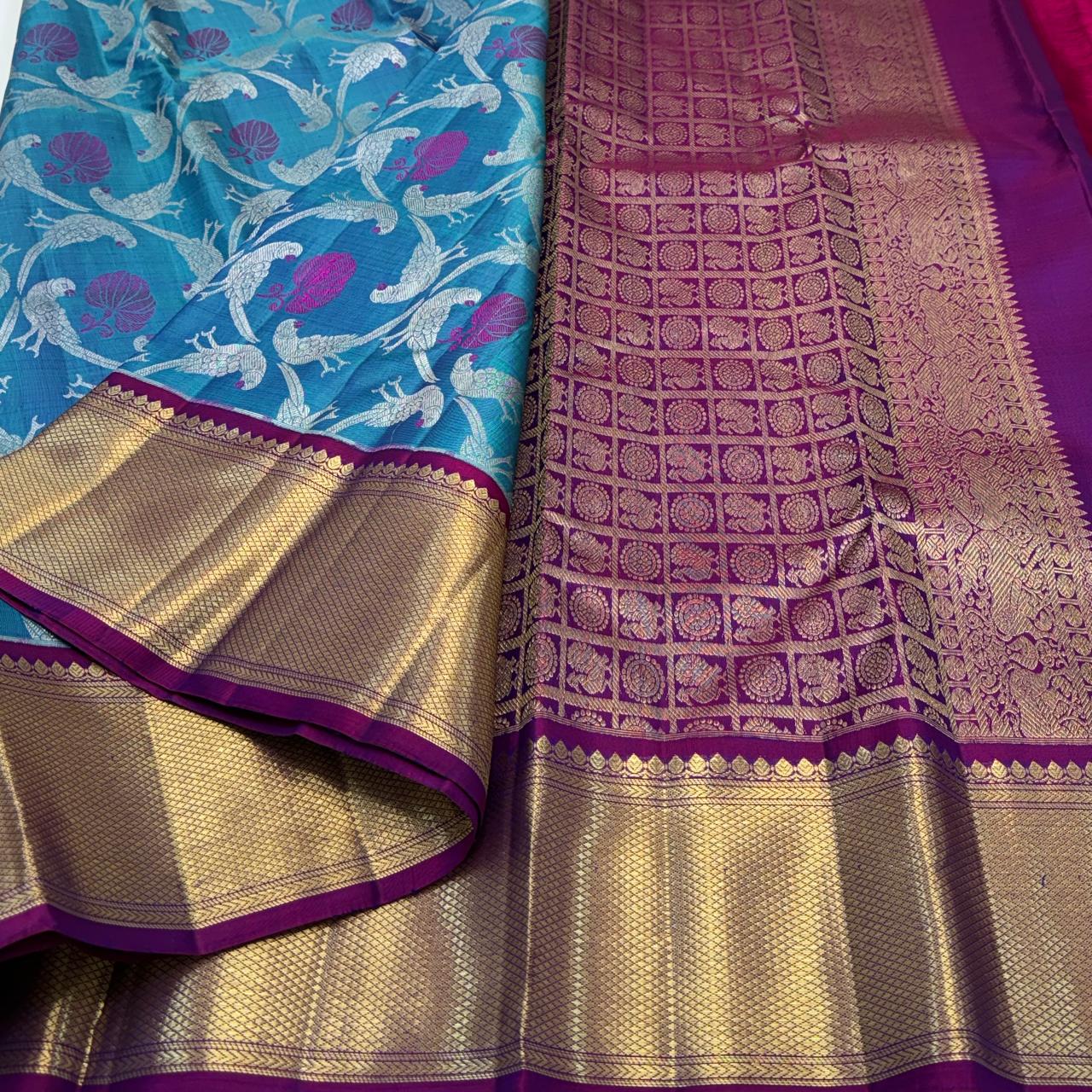 Kanchipuram pure silk handloom double warp contrast grand pallu and blouse *Bridal 2g* 
SILK MARK TAG WITH HOLOGRAM*