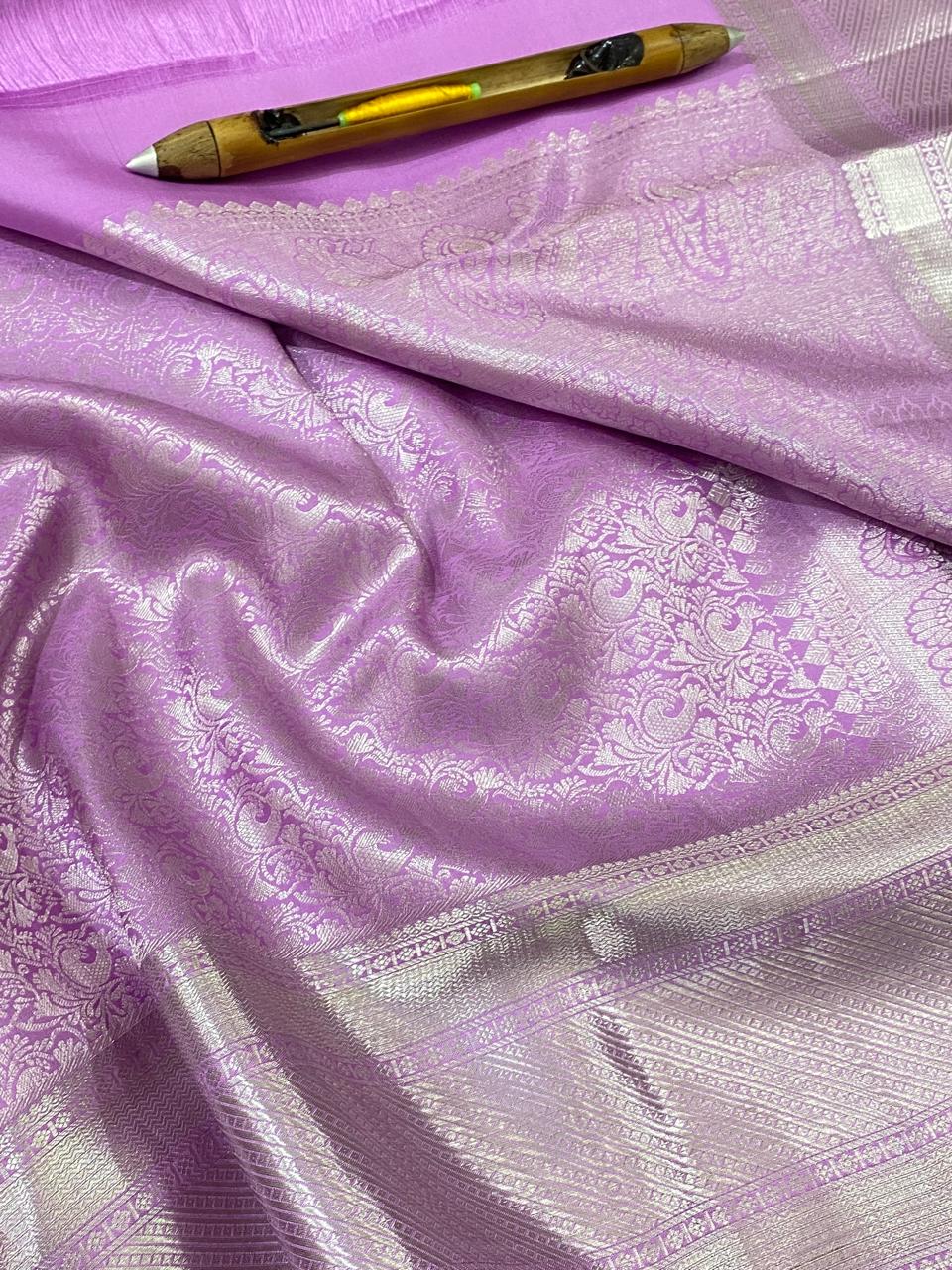 Kanchipuram Handloom pure silk saree
Beautiful fancy Design
silver zari collection beautiful wedding grand  type sarees*