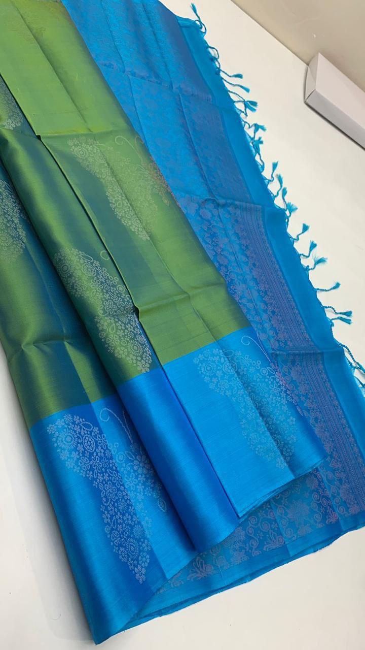 Pure handloom Big bhutta borderless Double warp soft silk sarees collections with contrast Pallu and blouse