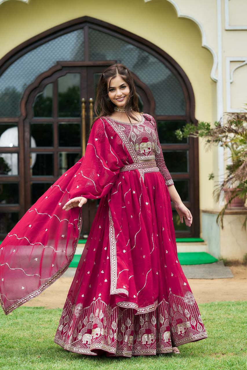 Designer bridal lehenga choli 
Fabric:- Heavy Fox Georgette 
Work: Embroidery Sequence Work with Belt