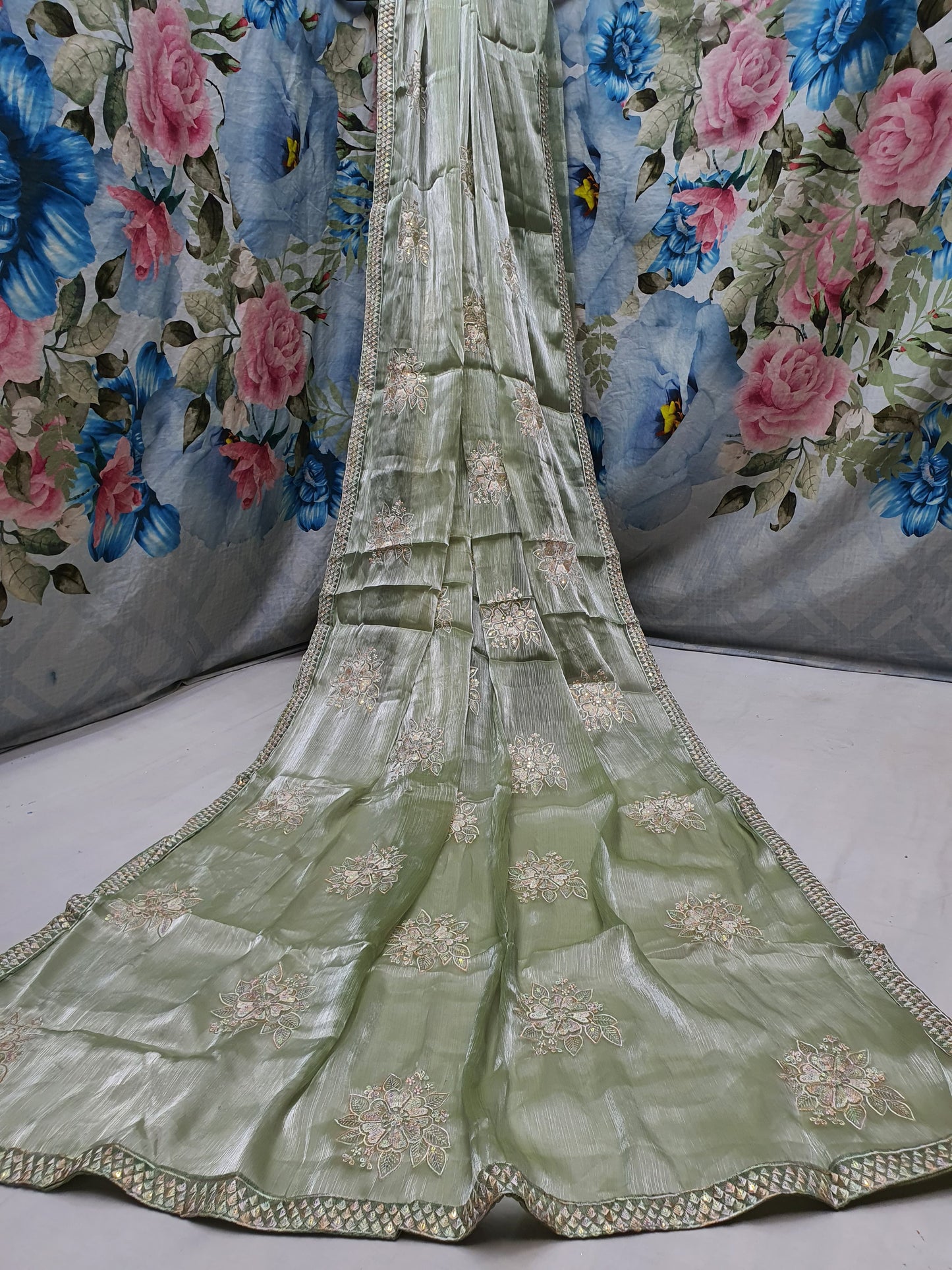 Allover reasham butta and border with sequence multi on Jimmy choo*Saree