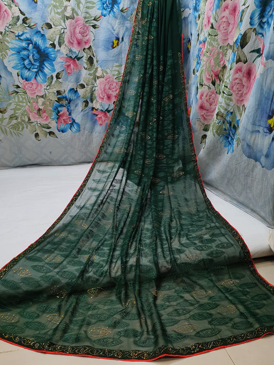 ALLOVER SELF REASHAM JALL WITH SWAROSKI STONE WORK ON GEORGETTE*Saree