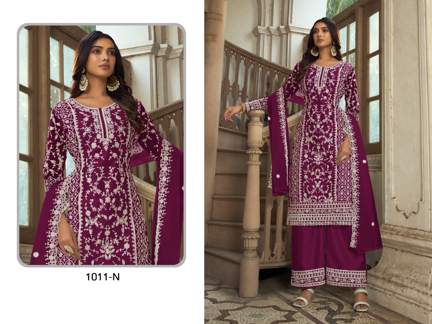 Designer plazo suit set
Top Fabric-Heavy Butterfly Net 
Bottom Fabric-Heavy Butterfly Net 
Dupatta Fabric-Heavy Butterfly Net 
Size-Semi Stitched