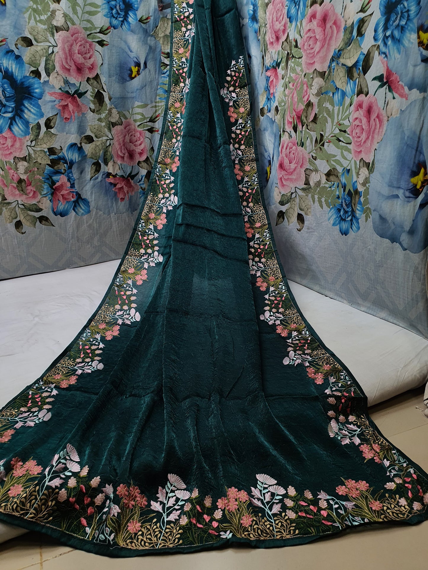 ALLOVER PURE KASHMIRI WORK BORDER ON CRUSH GEORGETTE saree