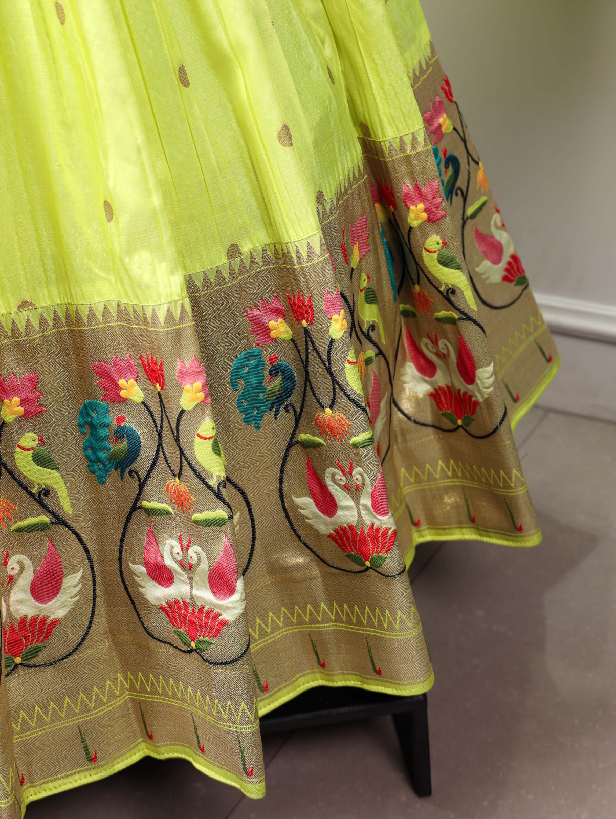 Paithani collection 
In the midst of modern trends, the Parrot Paithani lehenga choli stands as a beacon of tradition, reminding us of the beauty found in our roots💚.