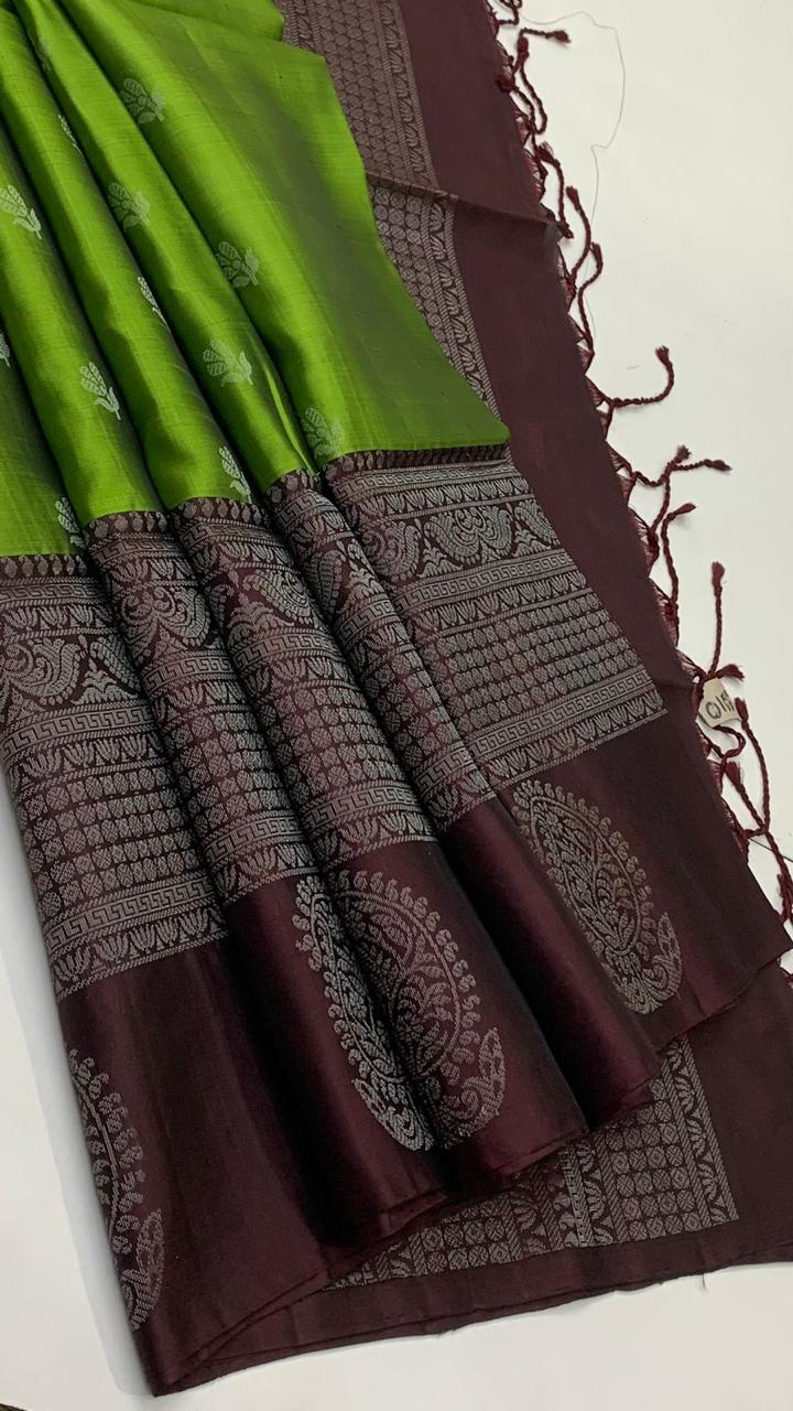 Pure handloom  TURNING BORDER  bridal Double warp soft silk sarees collections ..with contrast Pallu and blouse