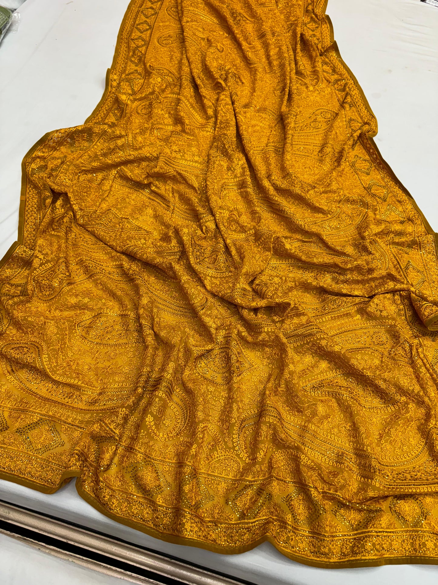 ALLOVER PURE LUCKNOWI CHIKANKARI SAREE ON PURE Georgette Saree