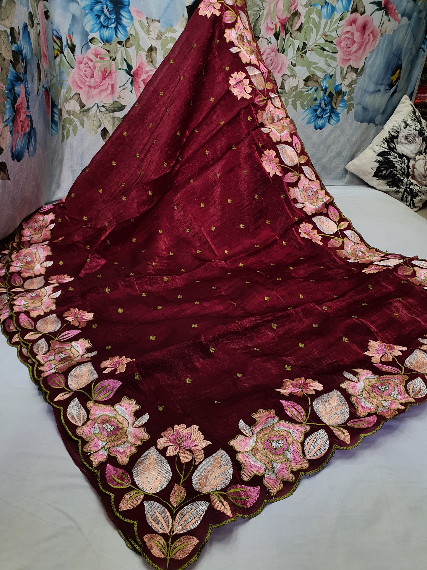 ALLOVER PARSI BORDER AND ALLOVER BUTTI ON CRUSH GEORGETTE saree