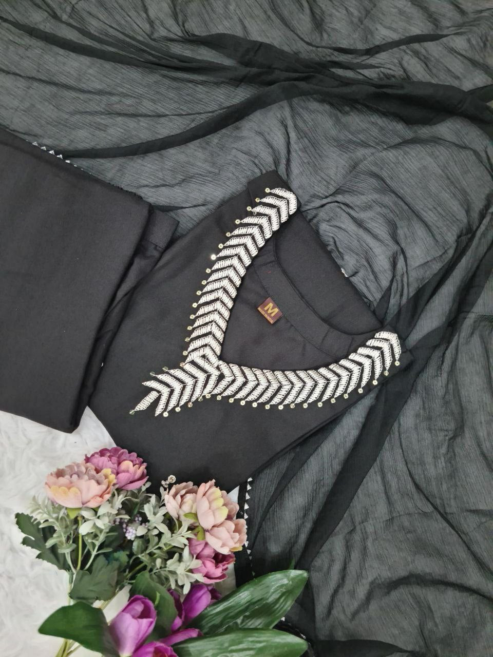 Beautiful suit set.                    PURE REYON SLUB WITH SEQUENCE EMBROIDERY WORK