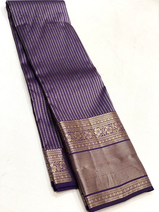 Pure Kanchivaram handloom silk saree with pure 2g zari traditional long border strip butta all over saree 
Silkmark certified