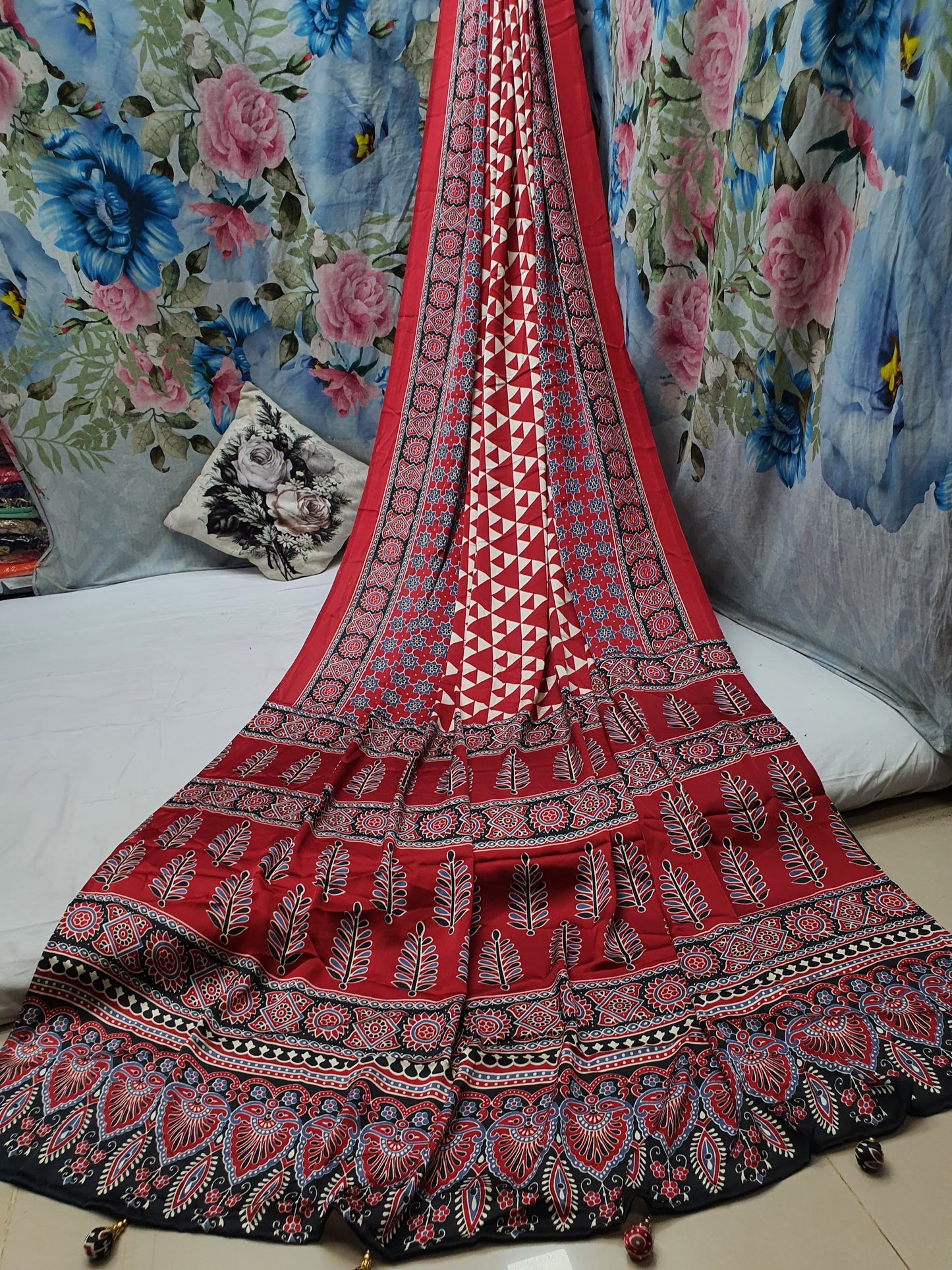 AJRAKH PRINTED ON MODAL SILK CREPE Saree*