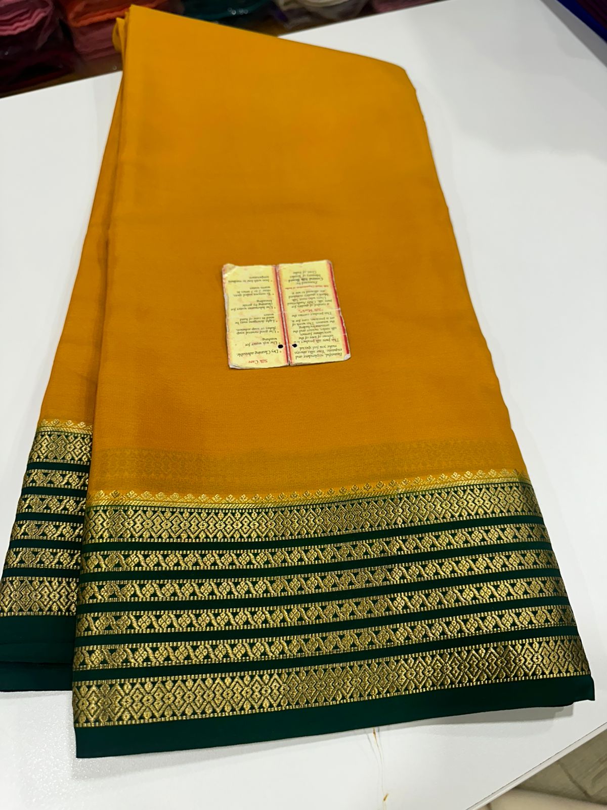 Pure Mysore silk sarees 
110 grm thickness  
Silk mark certified
Traditional lines border mysore silk sarees which comes with beautiful color combination