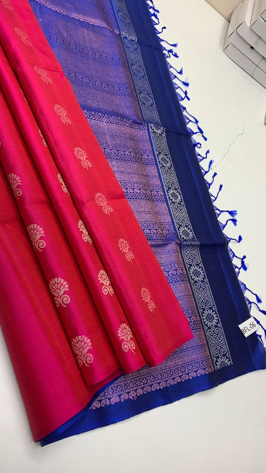 Pure handloom bhutta design borderless Double warp soft silk sarees collections ..with contrast Pallu and blouse